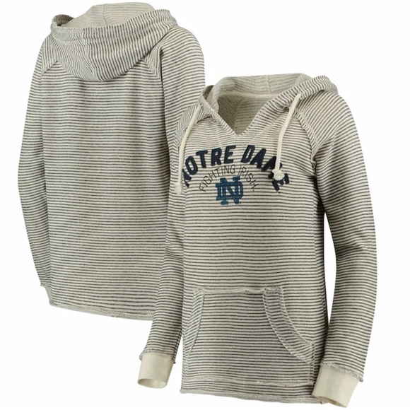 NWT Notre Dame Fighting Irish Blue 84 Cream Striped French Terry Hoodie Women S - Picture 3 of 8